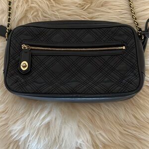 Authentic Black Leather Coach Crossbody Purse with Gold Chain Strap